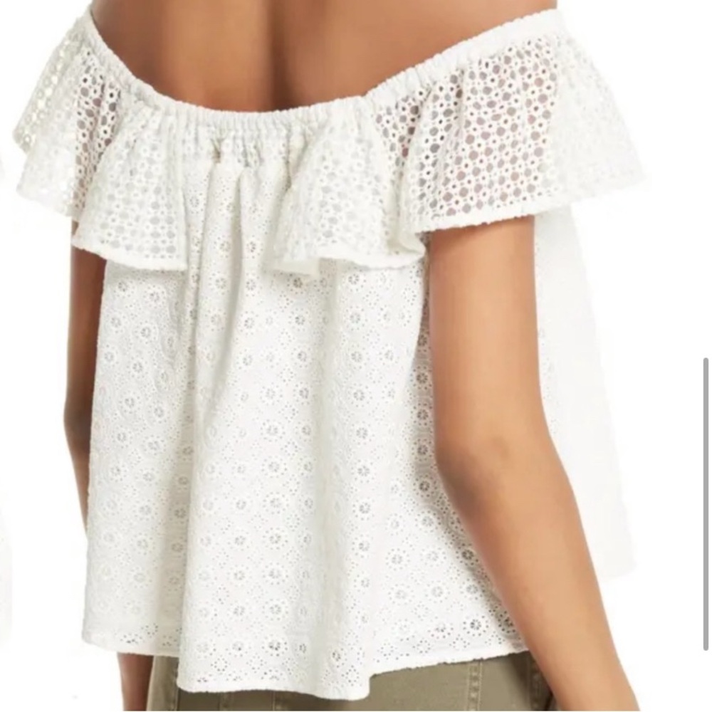 REBECCA MINKOFF Cotton Eyelet Off The Shoulder Top Small White Ruffle NWOT - Picture 10 of 10
